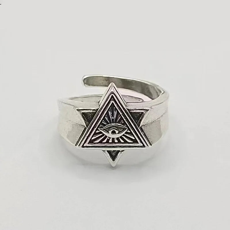 Gothic Eye of Providence Open Ring — Two-Tone Adjustable