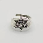 Gothic Eye of Providence Open Ring — Two-Tone Adjustable