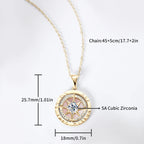 RAPRGOLD 925 Sterling Silver Compass Necklace 6.5mm Sparkly Cubic Zirconia Fashion Pendant Necklaces for Women Men Jewelry Gift