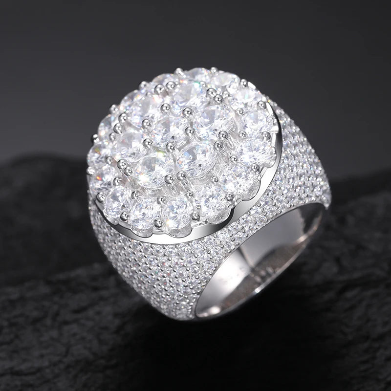 TUHE Unisex Silver Cross Ring Moissanite Stone Iced Out Couple Rings for Women Men Hip Hop Gifts