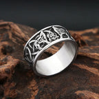 Wolf Odin Steel Ring Vintage Nordic Double Vikings