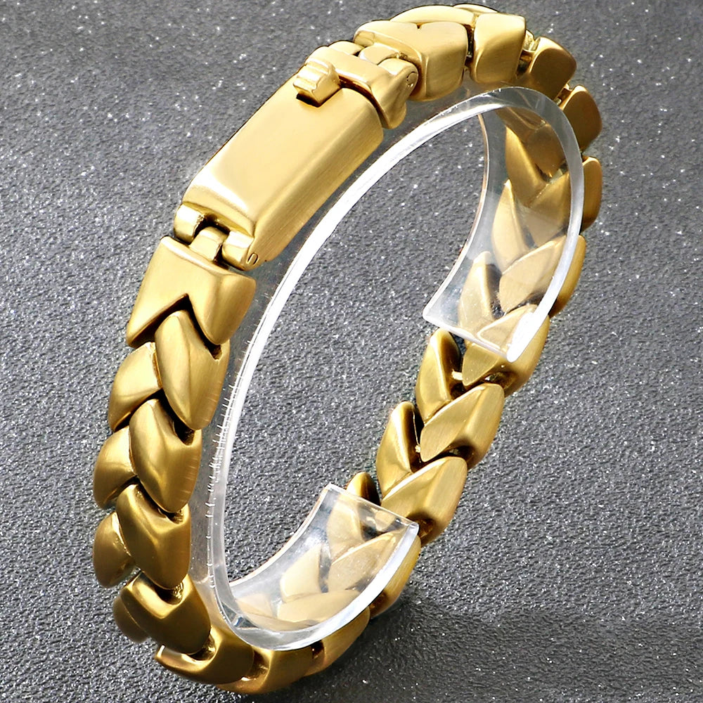 Matte Brushed Stainless Steel Bracelet for Man 11MM Wide Cuban Link Chain Bracelets Waterproof Gold/Silver Color