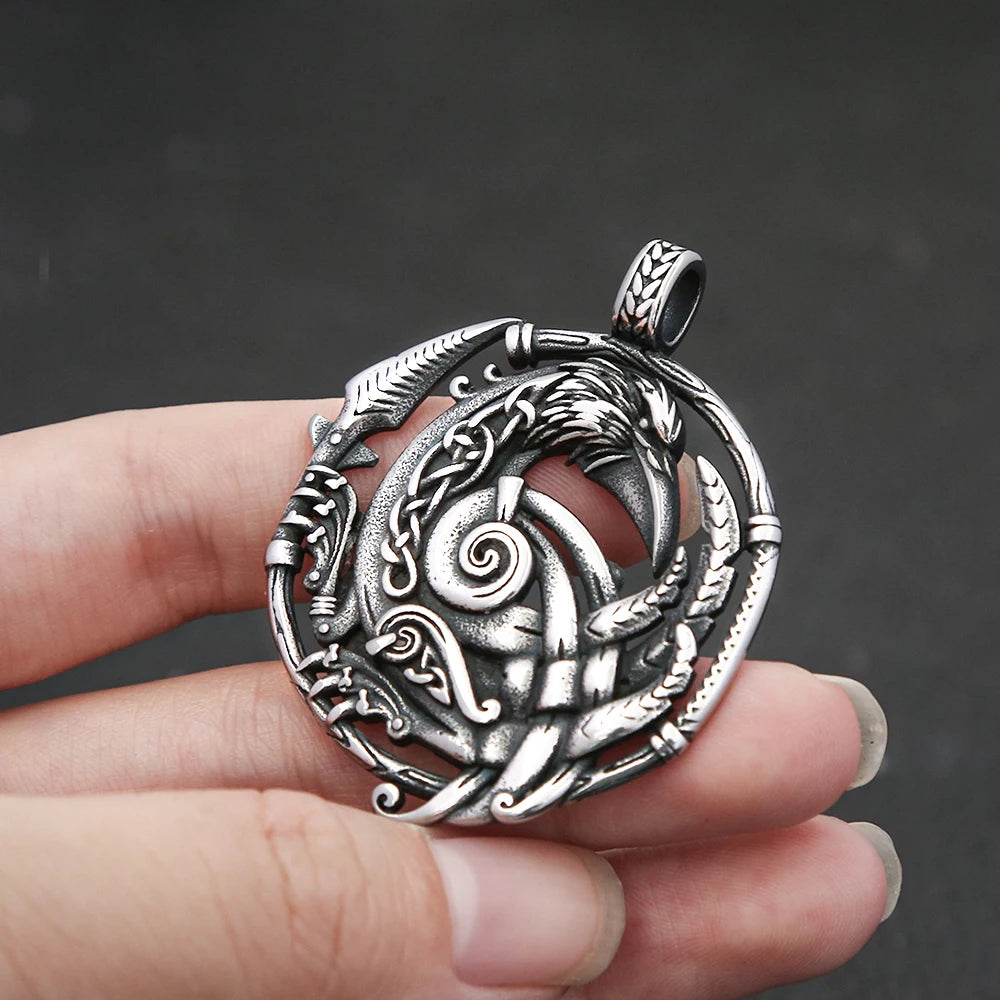 Viking Odin Raven Pendant — Stainless Steel