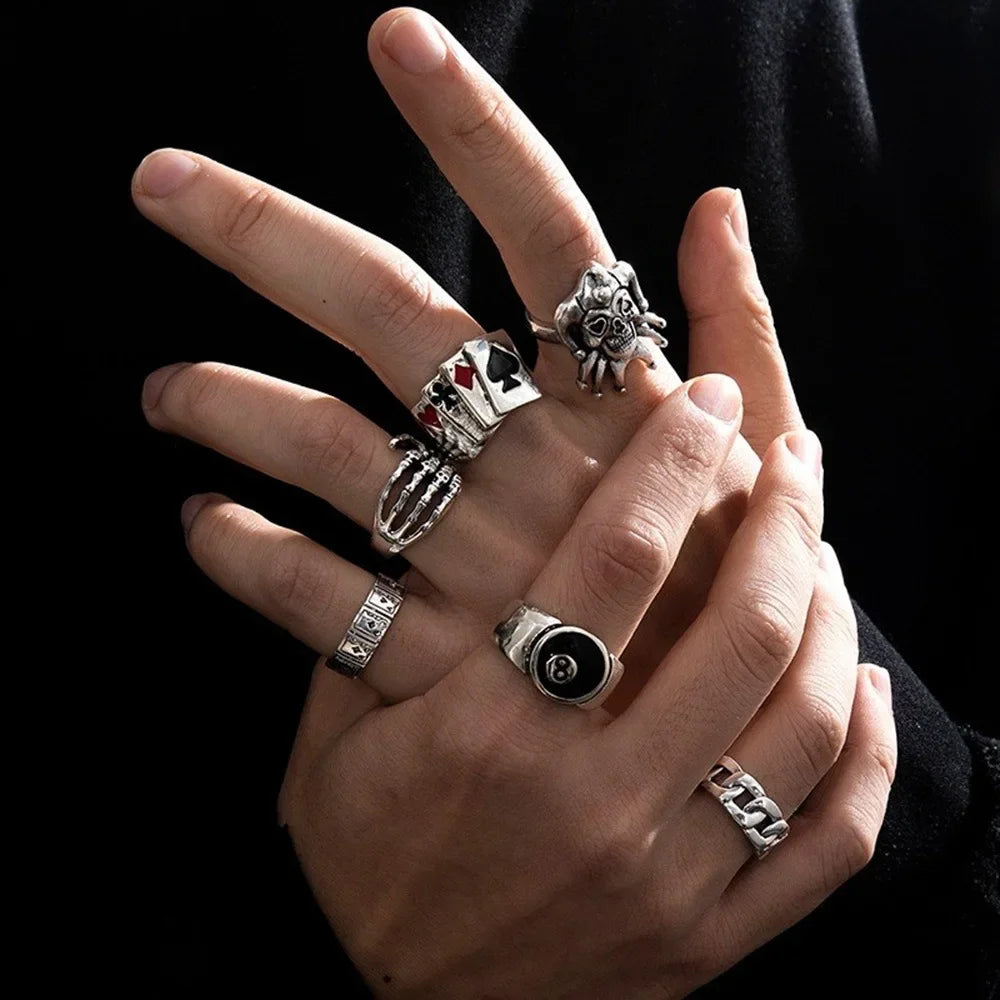 Spider Bat Skull Snake Ring Set — Stainless Steel