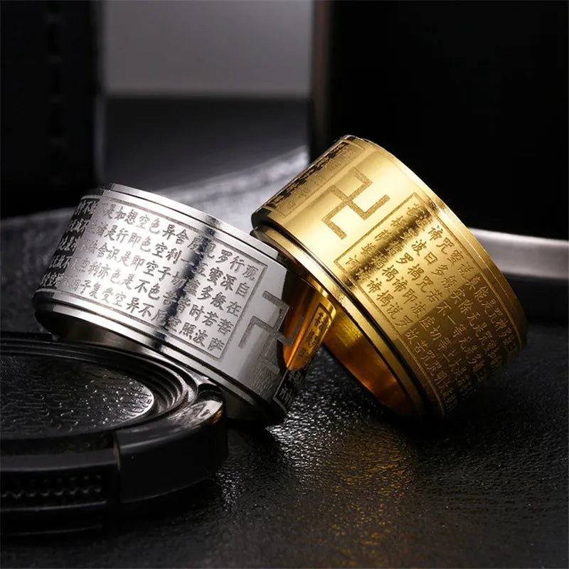 Stainless Steel Heart Spinner Ring Buddhism