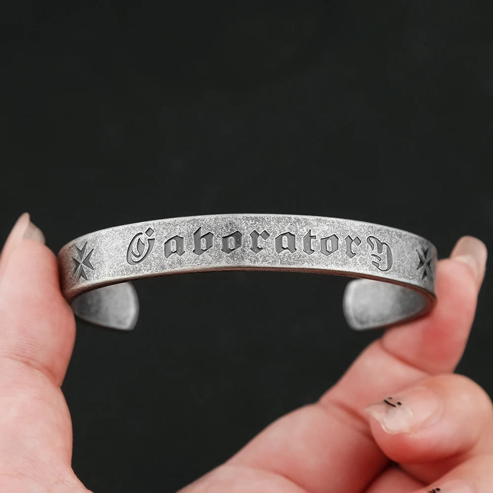 Heart Steel Bracelet Vintage Sutra Mantra Sanskrit