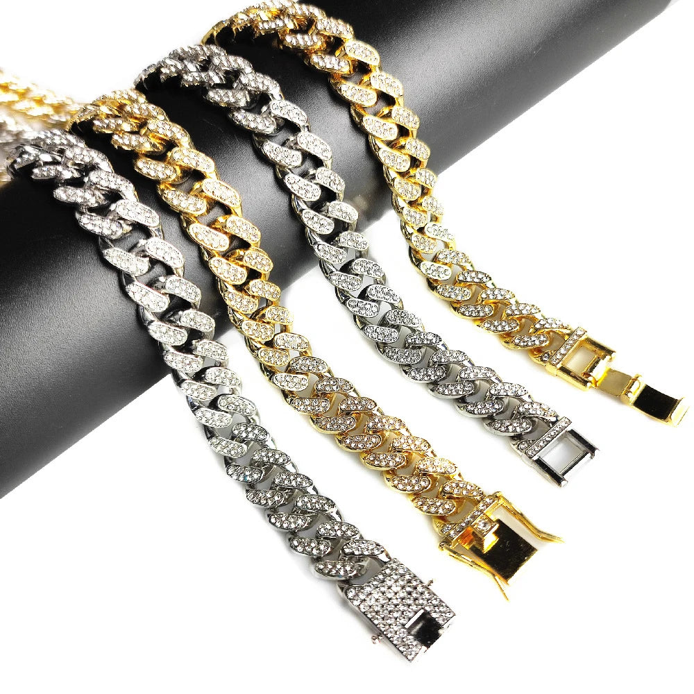 13MM AAA Rhinestone Iced Out Miami Cuban Link Chain Necklace For Men Women Chains Hip Hop Silver Color Jewelry On The