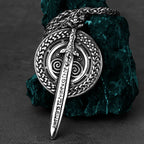 Viking Sword Shield Pendant Necklace — Steel