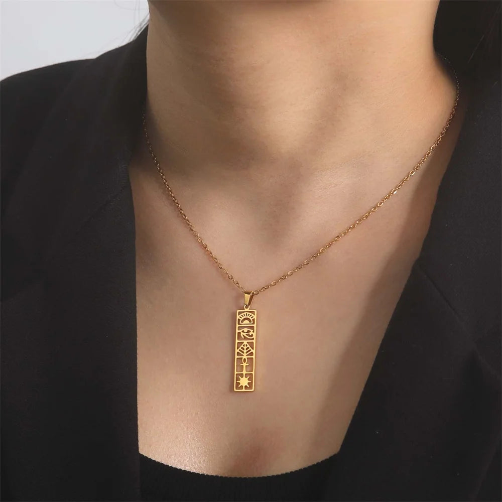 Ankh Eye of Horus Stainless Steel Pendant Necklace