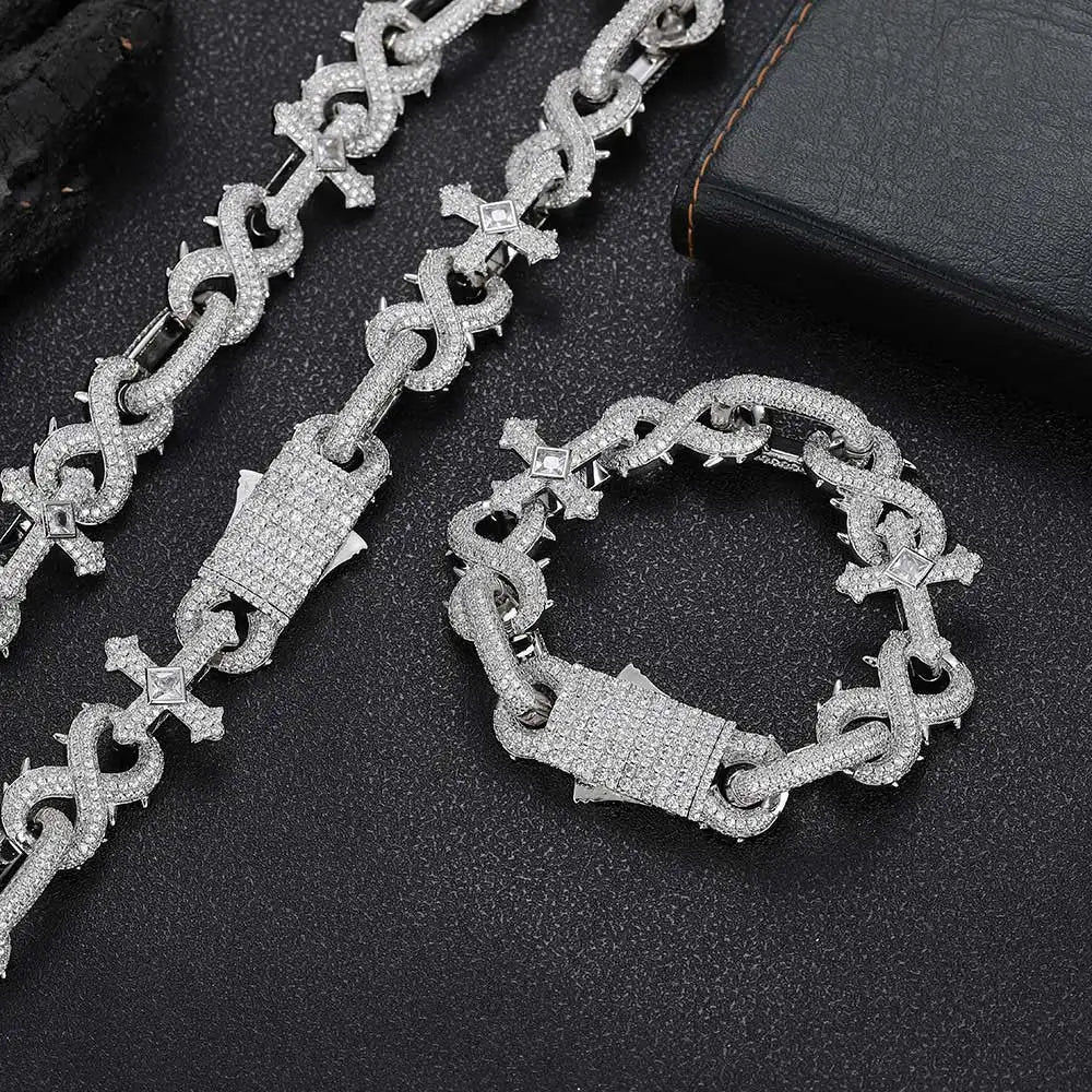 Gold Cross Infinity Cuban Chain Necklace 18MM