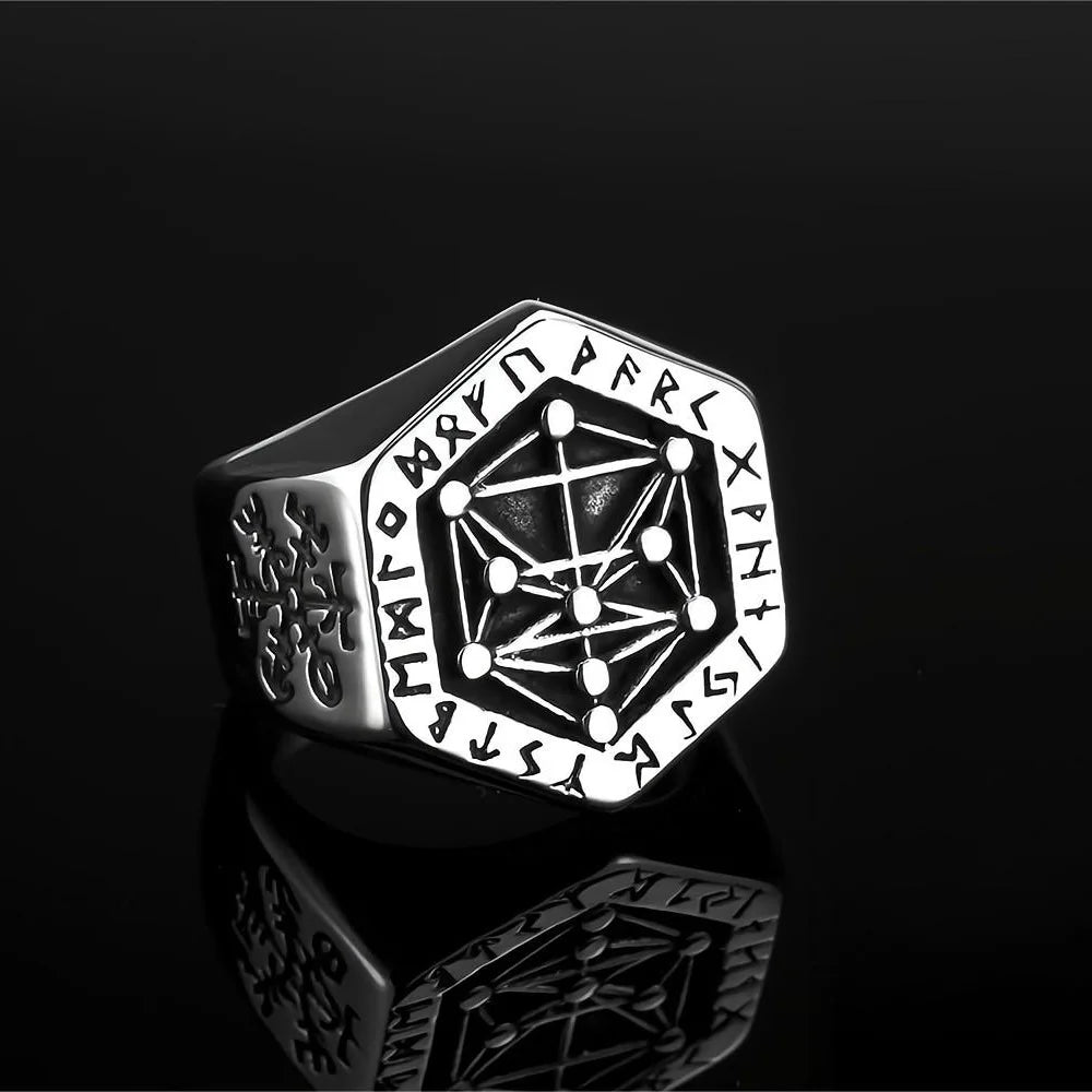 Vintage Viking Rings for Men Stainless Steel Nordic Warrior Shield Viking Rune Ring Fashion Amulet Jewelry Gift