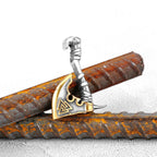 Men Vikings Ax Necklace Gold Color Never Fade Norse Rune Axe Thor Hammer Mjolnir Slavic Amulet Pendant Stainless Steel