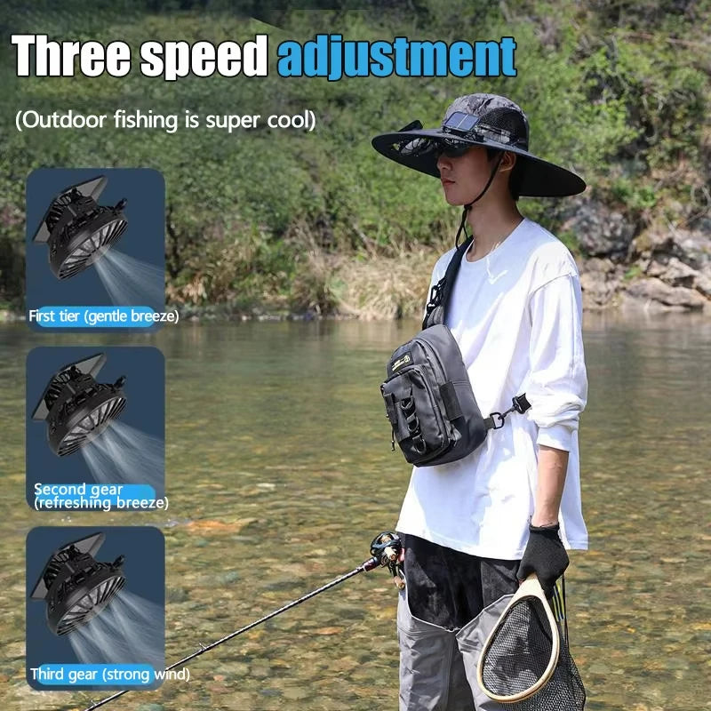 Wide Brim Solar Dual Fan Hat Outdoor Camping Fishing Hat Anti-UV Fan Hat for Men Mountain Climbing Sun Protection