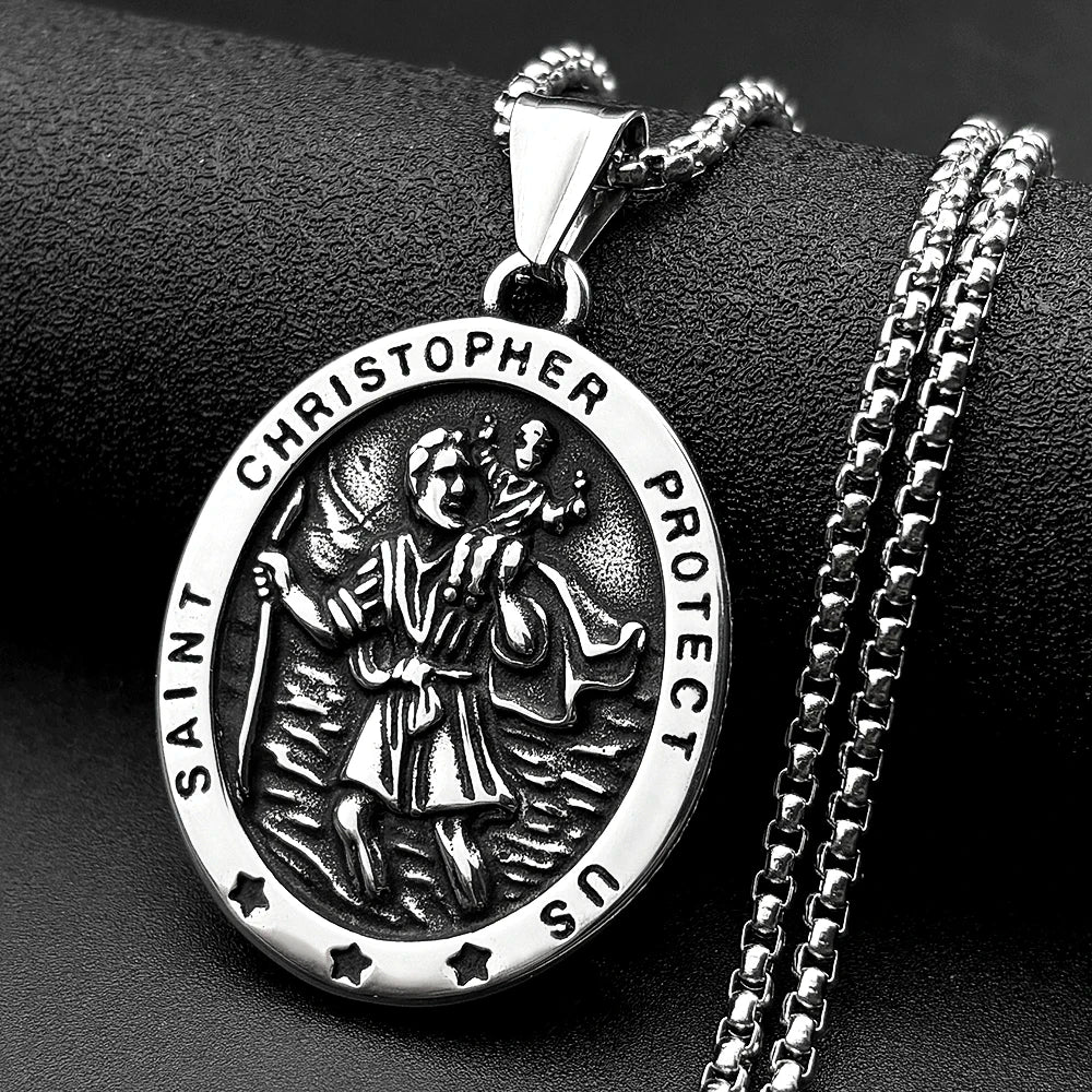 Saint Christopher Medal Pendant Necklace — Gold-Tone