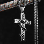 Snake Cross Pendant Necklace — Stainless Steel