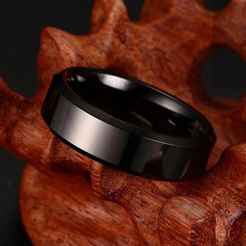 Minimalist Men 8mm Smooth Band Ring — Black-Tone