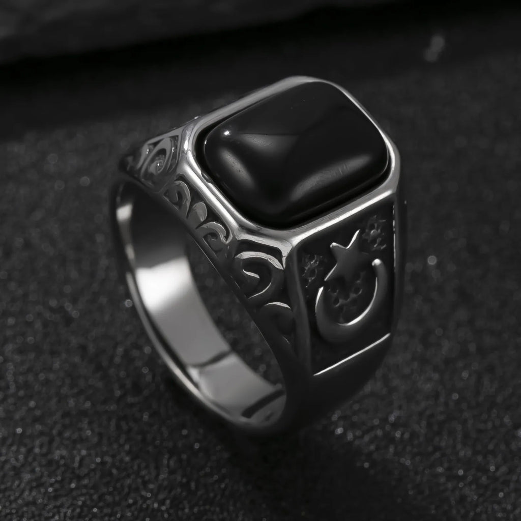 Natural 10*12mm Big Black Agate Stone Vintage Ring For Men Women,Noble Atmospheric Temperament Silver Plated Jewelry Rings Gifts