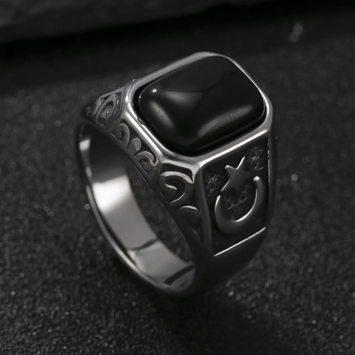 Natural 10*12mm Big Black Agate Stone Vintage Ring For Men Women,Noble Atmospheric Temperament Silver Plated Jewelry Rings Gifts