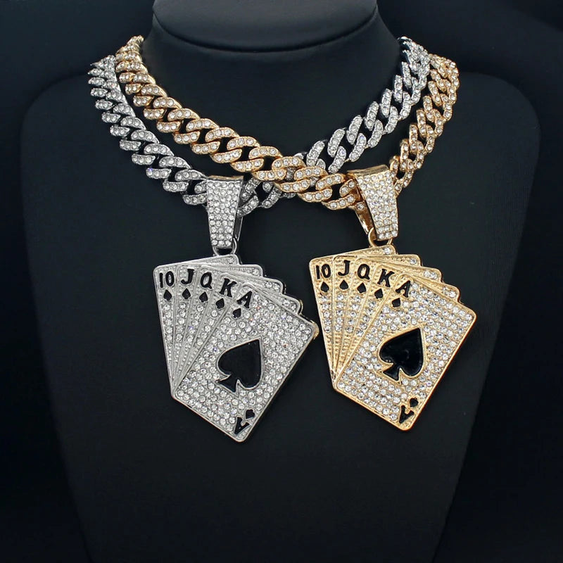 Iced Out Poker Card Cuban Pendant — Gold
