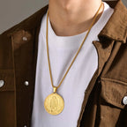 Vnox Gold Color Virgin Mary Pendant Necklaces for Men Women,Stainless Steel Metal Mother Mary Collar Religious Gifts