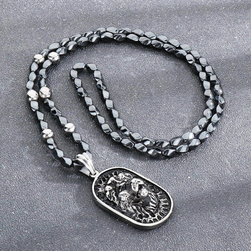 Retro Lion Head Dog Tag Necklace — Stainless Steel