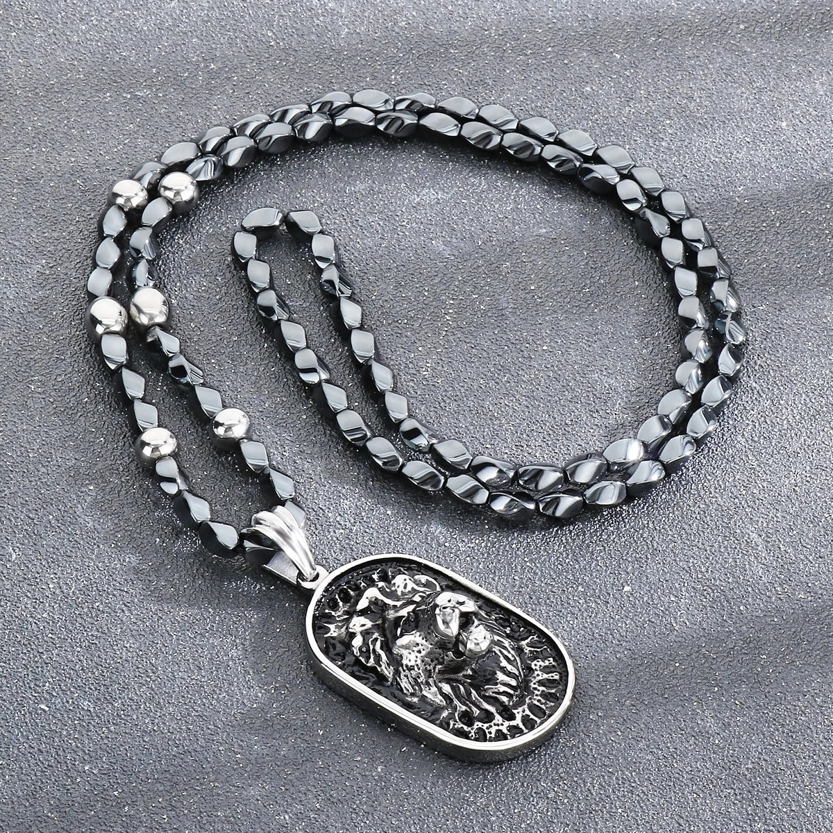 Retro Lion Head Dog Tag Necklace — Stainless Steel