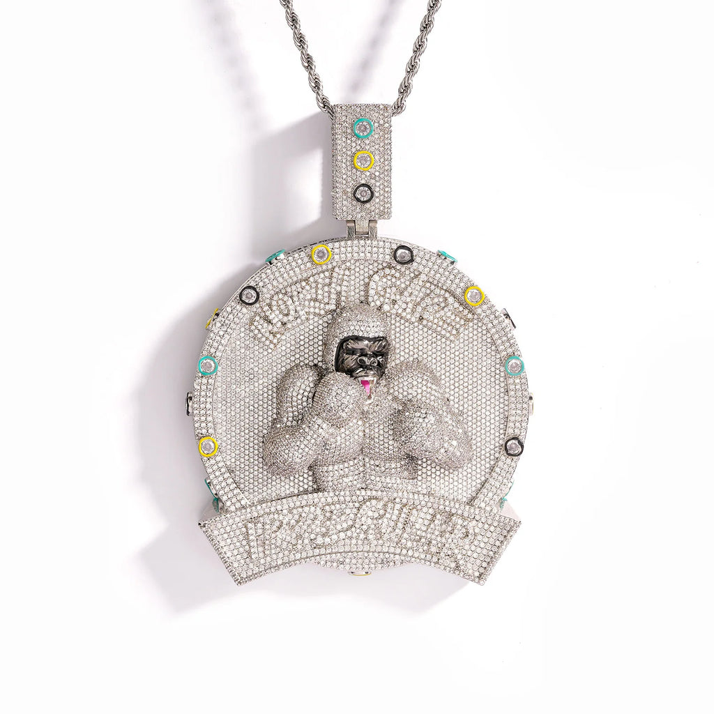 Hip Hop Style Copper Inlaid Zircon gorilla Boxer Pendant, Heavy Industry Trendy Personality Men's Necklace Accessories