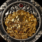 Lion Head Suanni Divine Beast Pendant Necklace — Gold-Tone