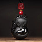 Natural Obsidian Small Fox Cinnabar Pendant Men and Women Year of The Dragon Necklace Pendant Crystal Charm Jewelry Accessories