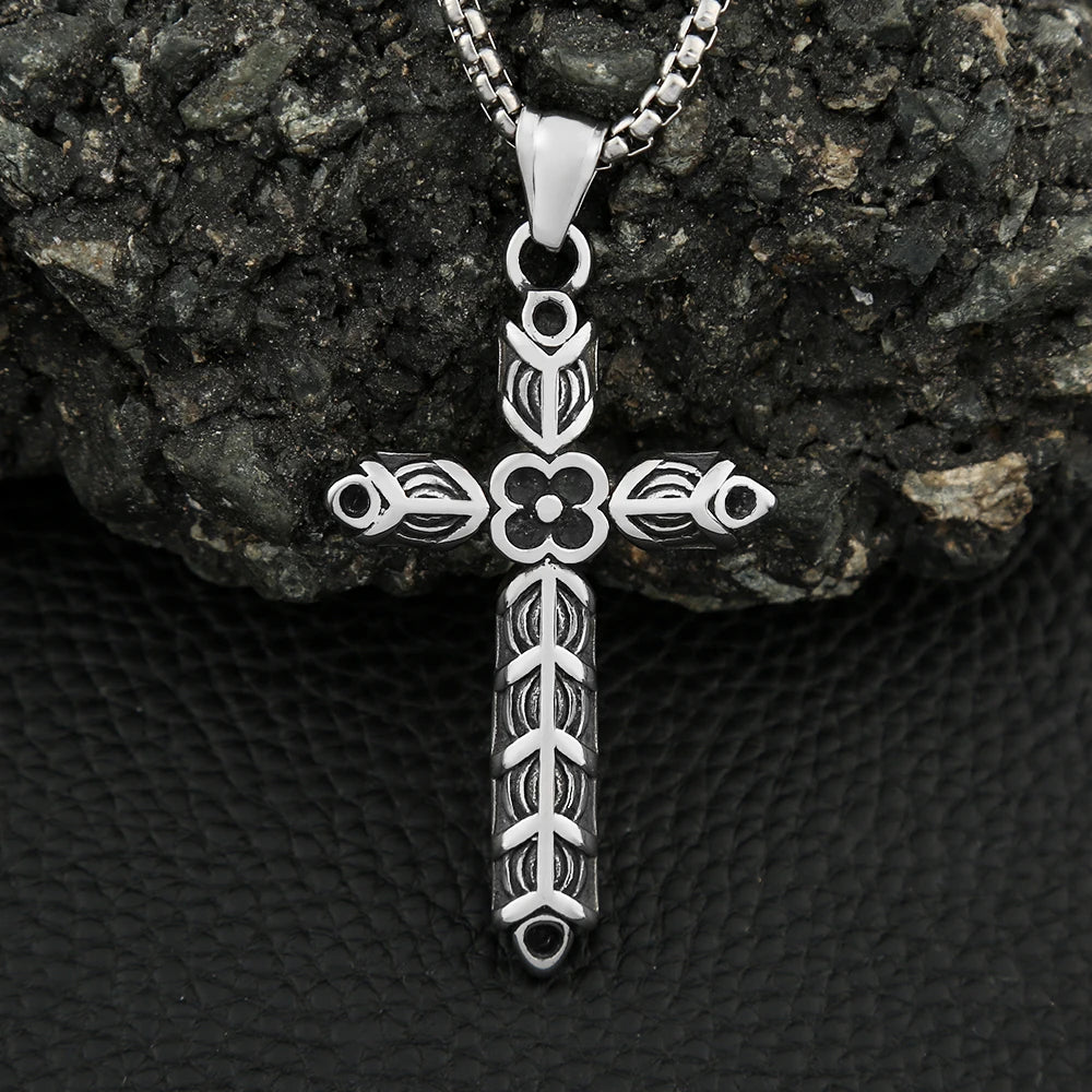 Gothic Cross Steel Pendant Vintage Rhombus Biker