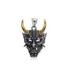 Gold Ox Horn Bodhi Demon Tooth Pendant Stainless Steel Double Skull Byzantine Necklace Hiphop Skull Demon Mask Necklace Gift