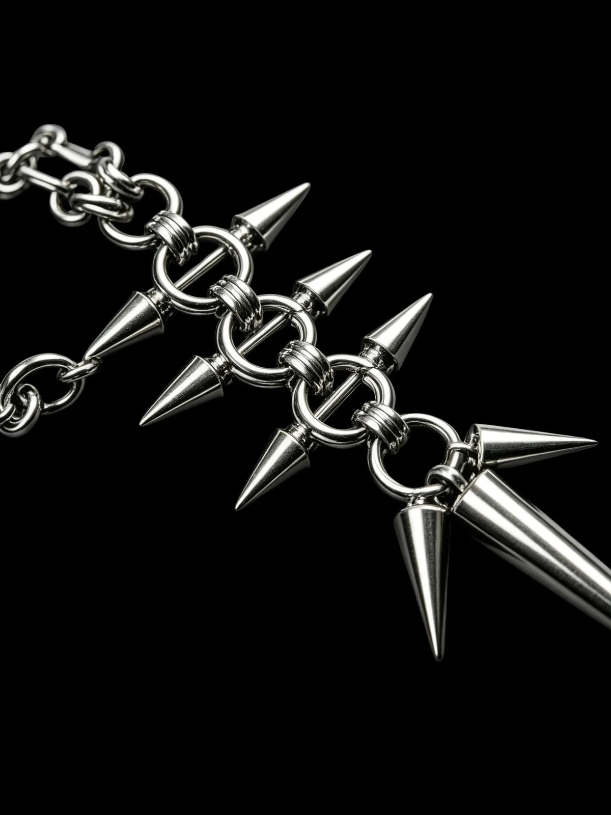 Punk Grunge Goth Rivet Long Spike Pendant Chain Necklace