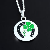 Clover Horseshoe Pendant — Silver-Tone