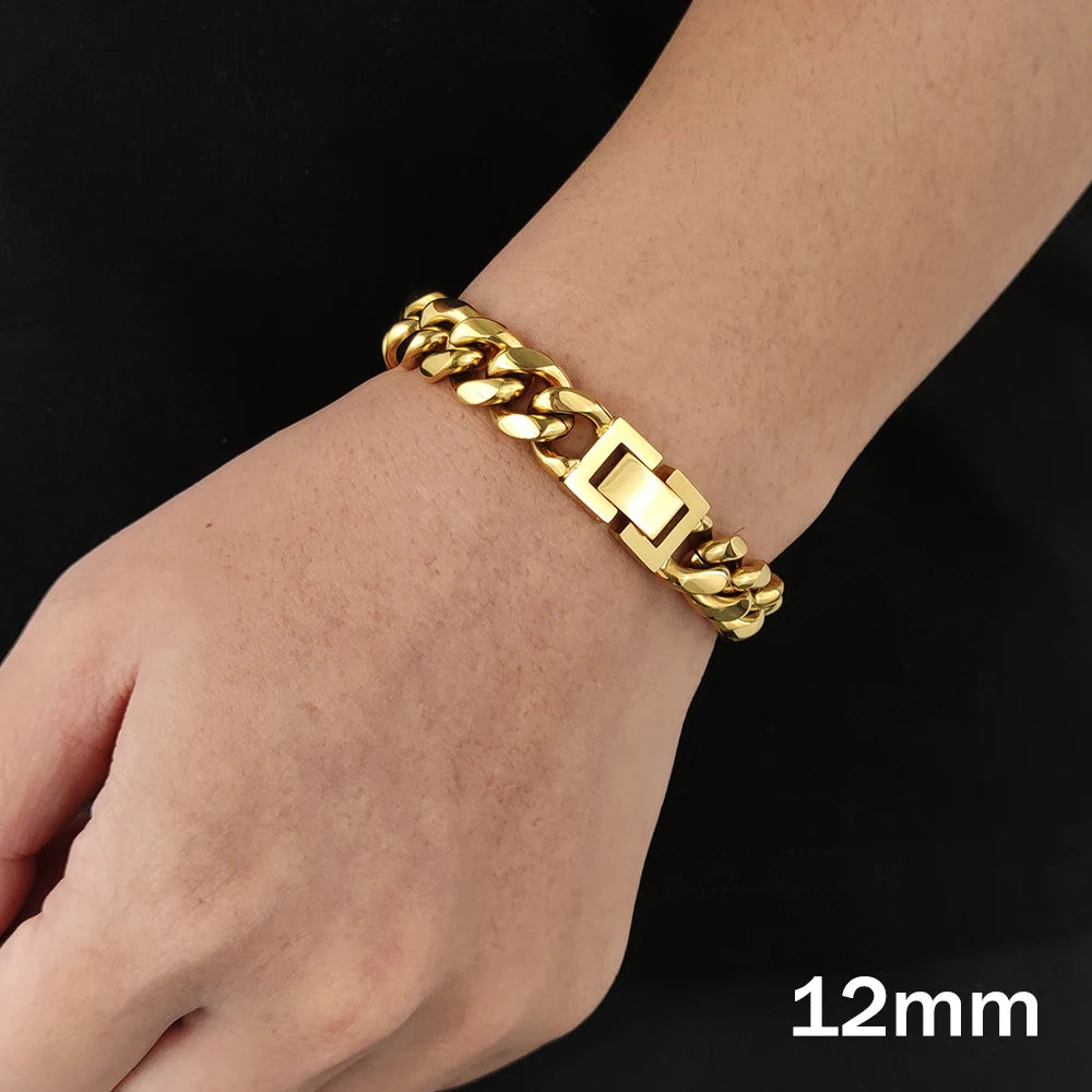 Black Cuban Chain Bracelet Stainless Steel Miami
