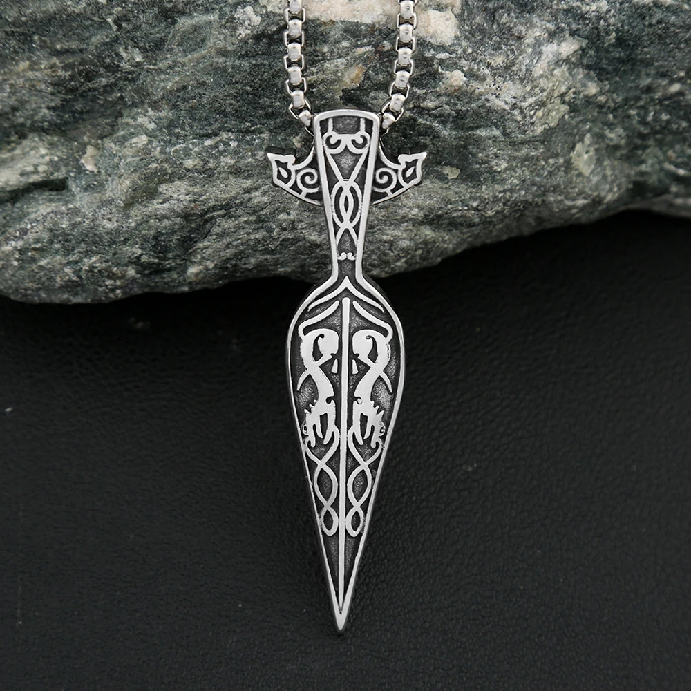 Odin Steel Pendant Nordic Viking Sword Spear Spartan