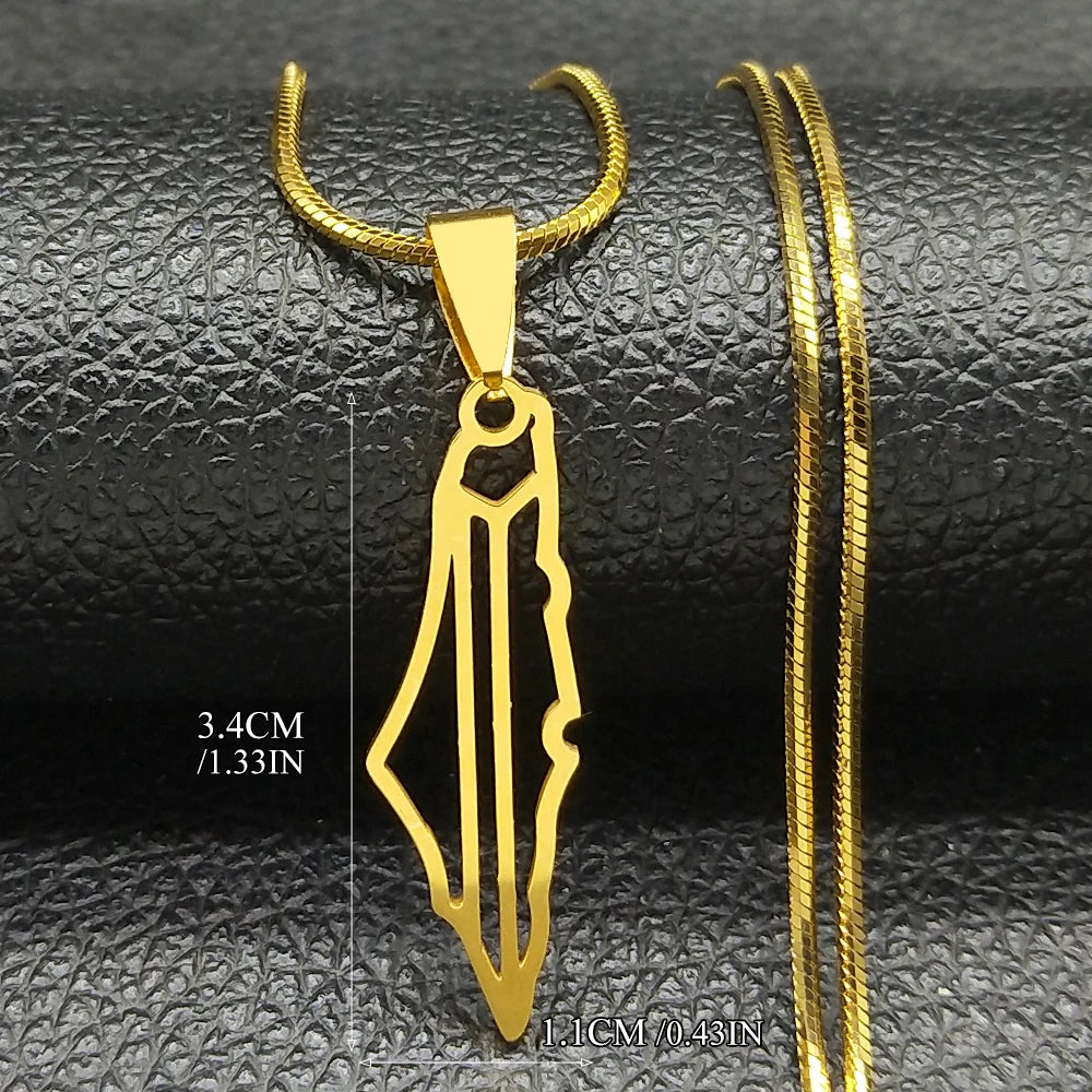 Israel-Palestine Map Pendant Necklace — Gold-Tone