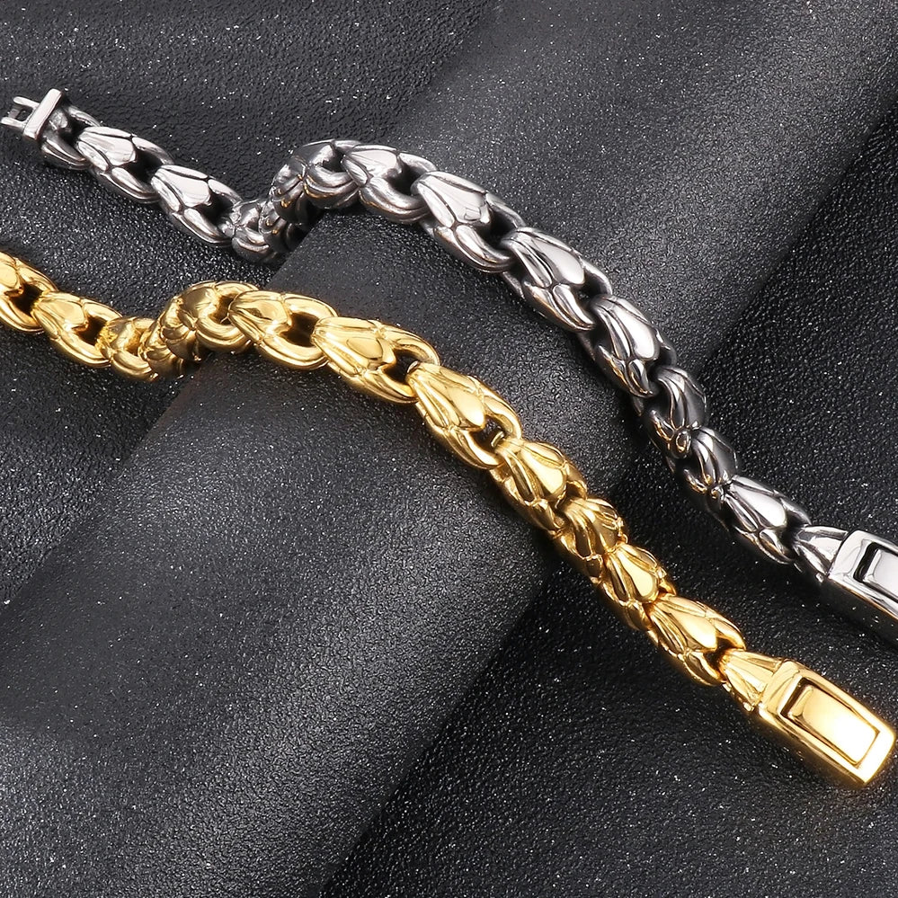 10MM Width Sunflower Seeds Style Chain Man Bracelet for Men Gold Color Polished Stainless Steel Male Bracelets Wrist