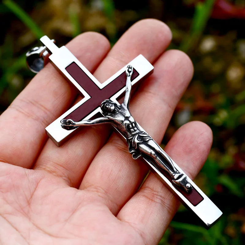 BEIER Catholic Religious Good details Jesus Piece Cross Pendant Necklace For Men Gift Vintage Chain Christian Jewelry BP8-554
