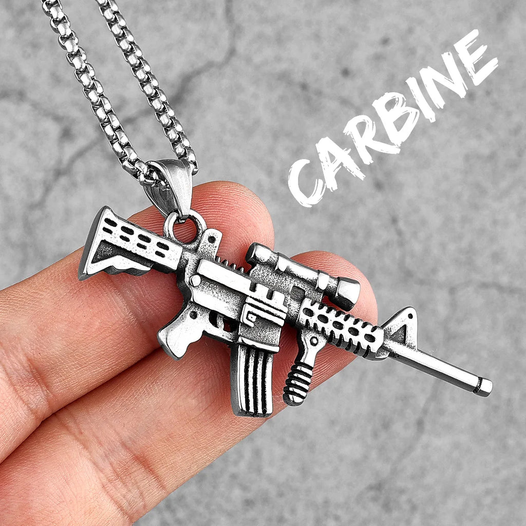 Gun Series AK47 M16 Sniper Rifle Stainless Steel Jewelry Men Necklaces with Pendant For Male Women Punk Hip Hop Gifts Wholesale