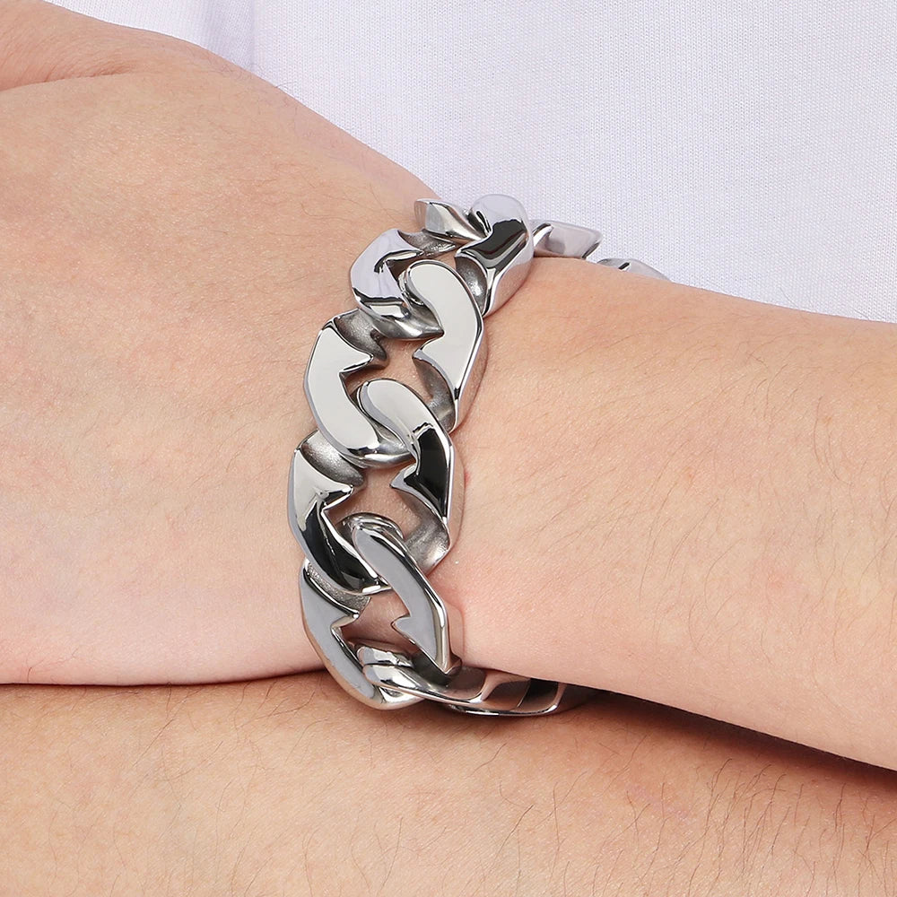 Waterproof 316l Stainless Steel Jewelry Bracelet for Man 24MM Width Curb Cuban Link Chain Men's Bracelets Fathers' Day