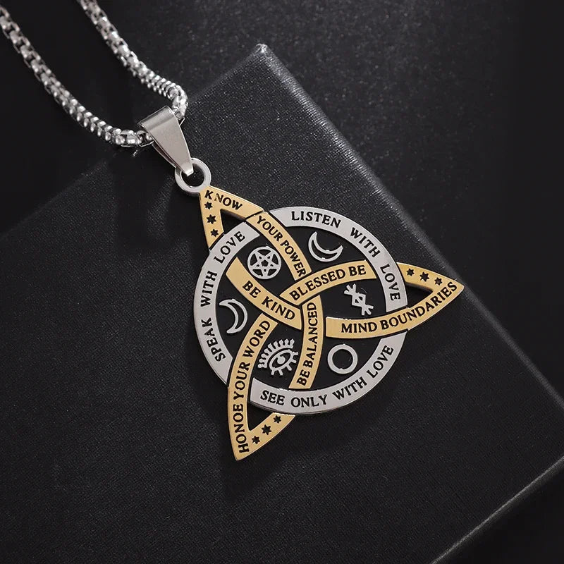 Stainless Steel Trinity Celtic Knot Nordic Rune Pendant Necklace Retro Ethnic Style Irish Knot Lucky Amulet Jewelry for Men