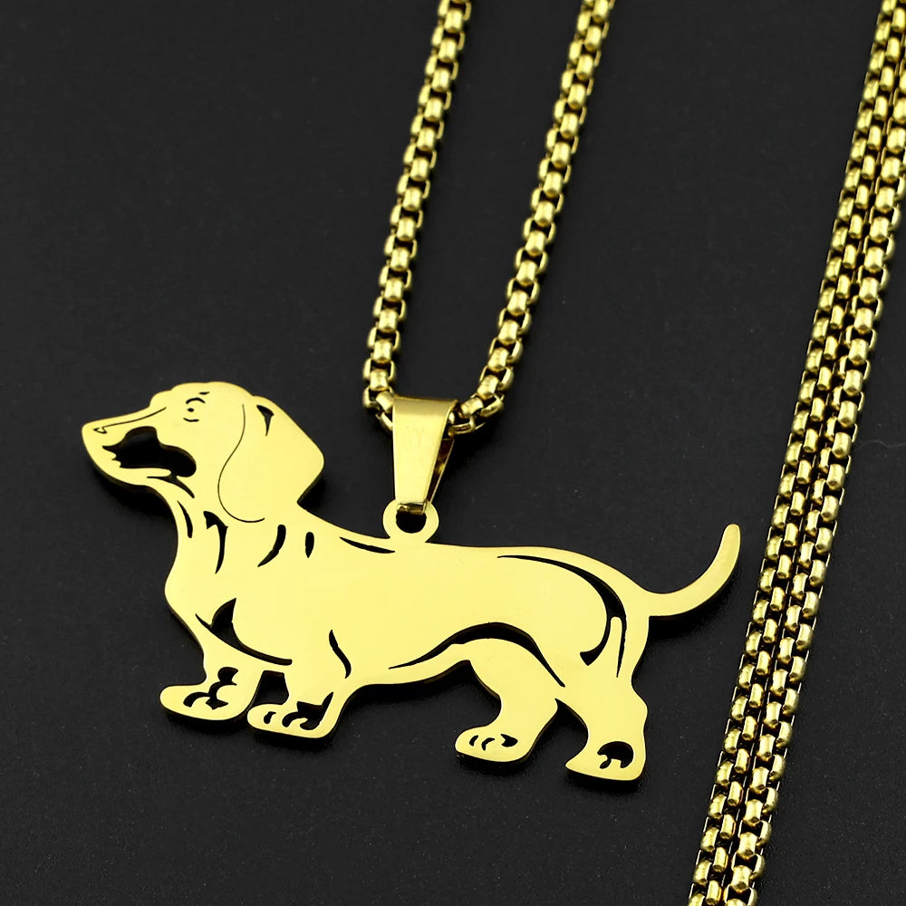 Doxie Sausage Dog Pendant Necklace For Women Men Stainless Steel Dachshund Long Doggie Low Rider Lovely Necklace Jewelry Gift