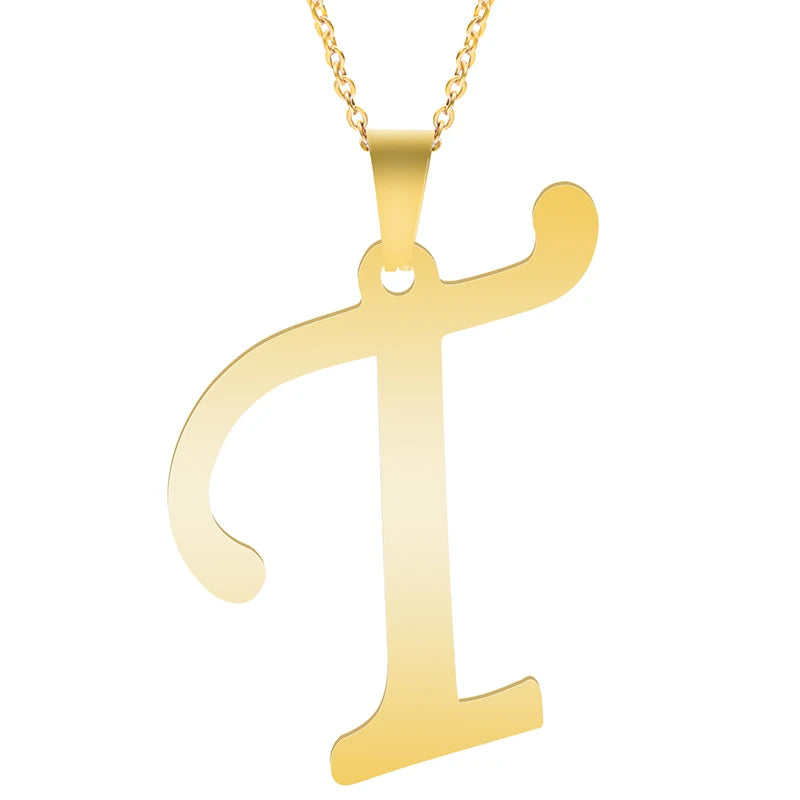 Initial 26 Letters Pendant Stainless Steel Necklaces For Women Men Accessories English Alphabet Necklace Fashion