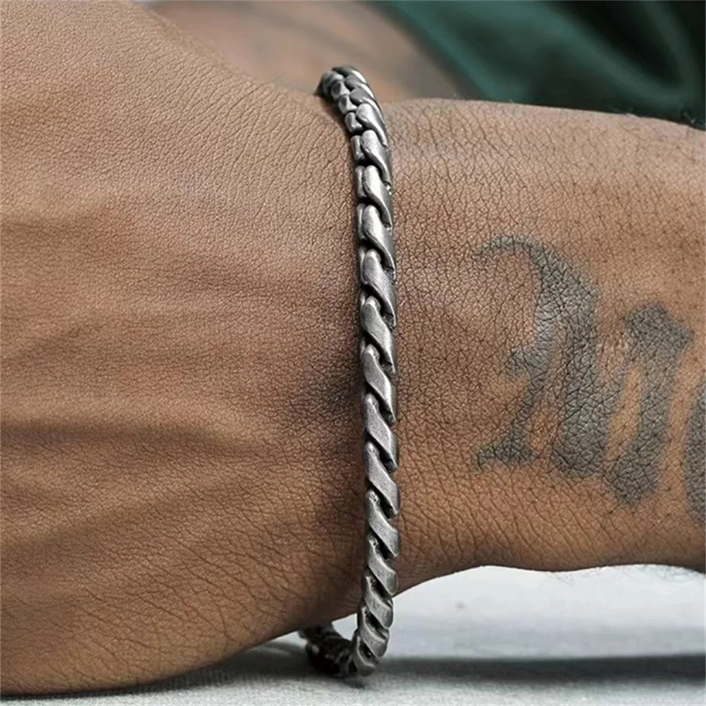 5mm Retro Silver Color Men's 316 Stainless Steel Bracelet Hip Hop S Alloy Bracelet Fashion Jewelry Retro Bracelet Accessories