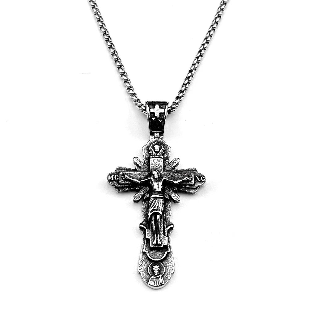 Orthodox Jesus Crucifix Pendant — Silver