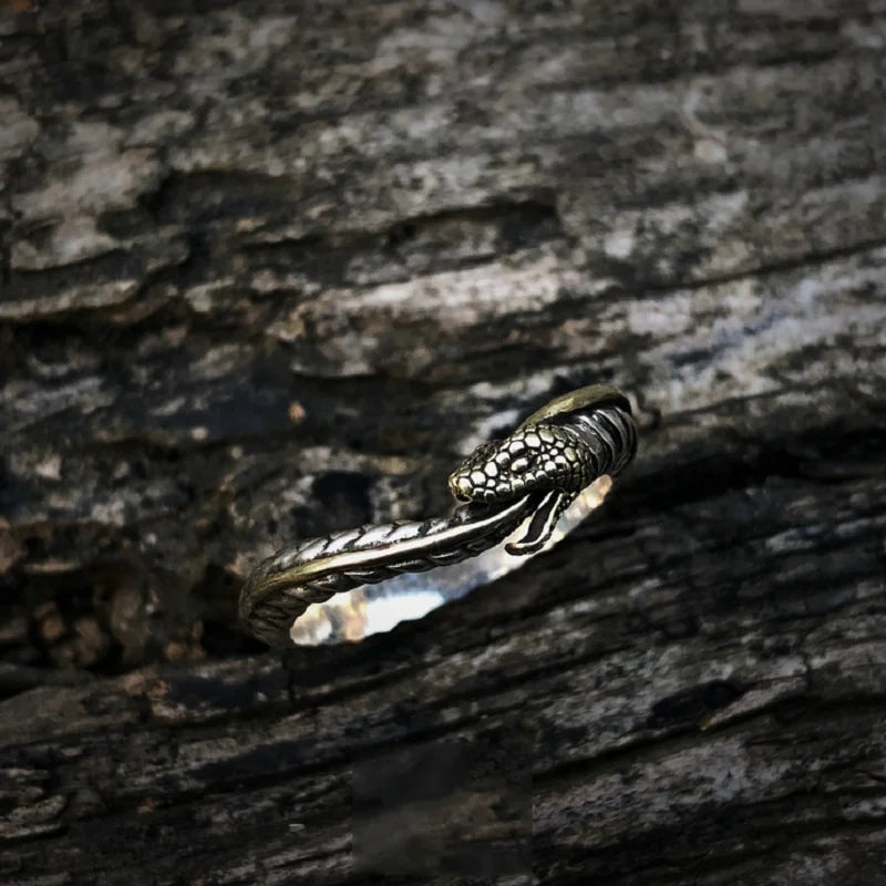 Carved Ouroboros Snake Ring — Gold