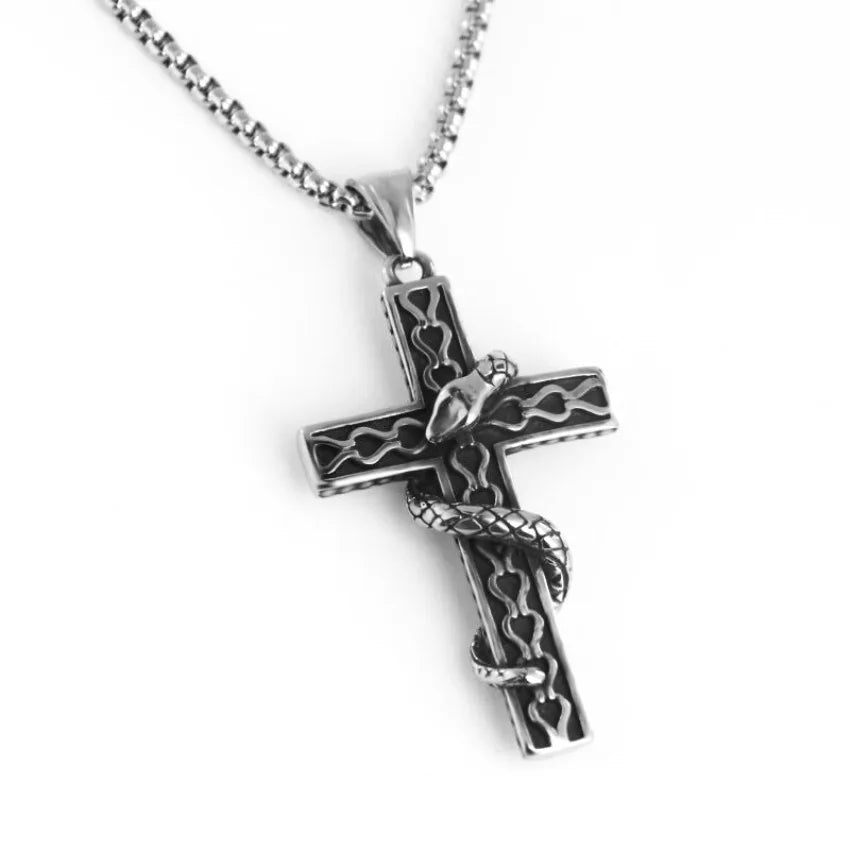 Cross Snake Steel Pendant European American Gothic