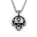 HNSP 316L Stainless Steel Punk Headphones Skull Head Pendant Necklace For Men Jewelry Accessories