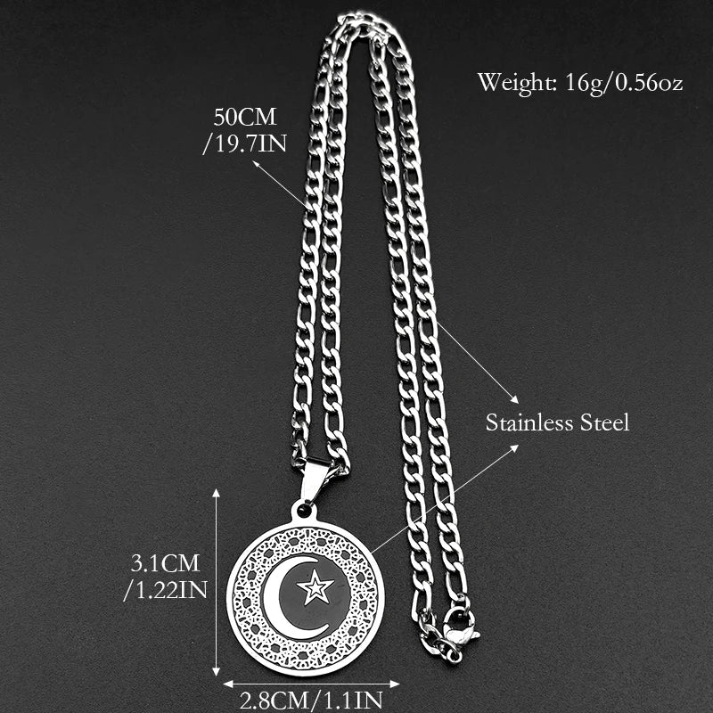 Star Steel Pendant Muslim Crescent Moon Islamic
