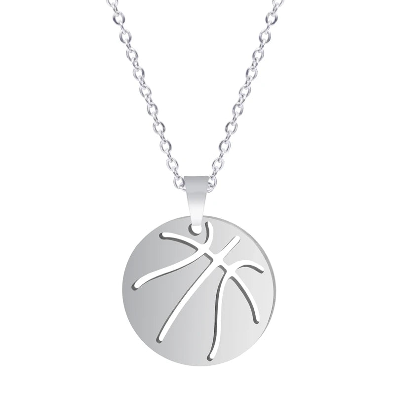 Sports Ball Charm Pendant Necklace — Steel